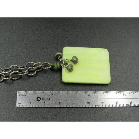 18" Sterling Silver Large Green Shell Pendant Necklace Vintage Minimalist - Picture 6 of 7